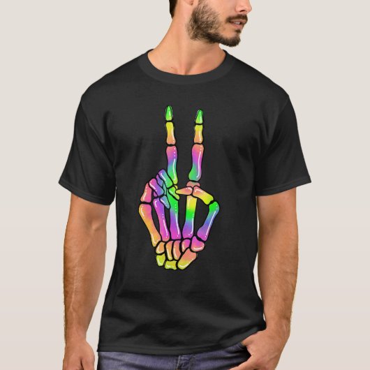 60s 70s絞り染めスケルトン手平和サインお尻 tシャツ (正面)