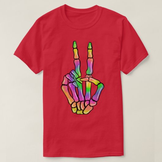 60s 70s絞り染めスケルトン手平和サインお尻 tシャツ (デザイン正面)