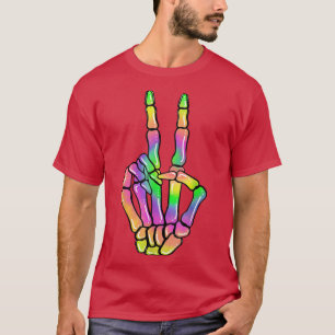 60s 70s絞り染めスケルトン手平和サインお尻 tシャツ