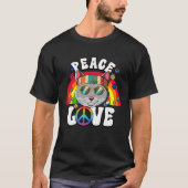 60s 70s Costume Peace Love Hippie Cat Tシャツ (正面)