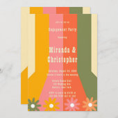 60s 70s Groovyフラワーストライプ婚約パーティ 招待状 (正面/裏面)