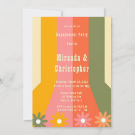 60s 70s Groovyフラワーストライプ婚約パーティ 招待状