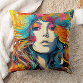 60s 70s Hippy Woman Psychedelic Hippie クッション (ブランケット)