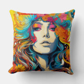 60s 70s Hippy Woman Psychedelic Hippie クッション (正面)