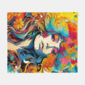 60s 70s Hippy Woman Psychedelic Hippie フリースブランケット (正面(横))