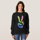 60s 70s Tie Dye Peace Hand Sign   Hippie スウェットシャツ (正面フル)