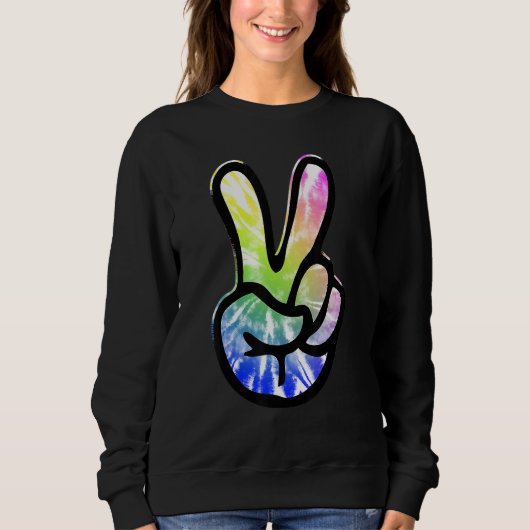 60s 70s Tie Dye Peace Hand Sign   Hippie スウェットシャツ (正面)