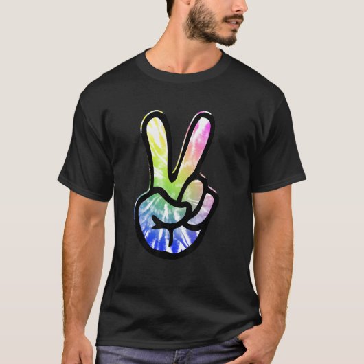 60s 70s Tie Dye Peace Hand Sign   Hippie 1 Tシャツ (正面)