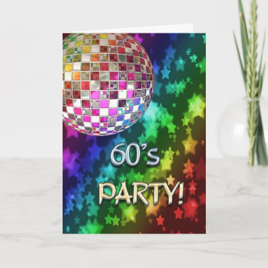 60s invitation with disco ball and rainbow of star 招待状 (正面)