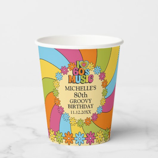 60s Music Retro Party 80th Birthday Celebration  紙コップ (裏面)