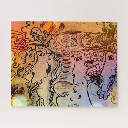 60s Peter Maxスタイルカラフル水カラープロファイル ジグソーパズル (横)