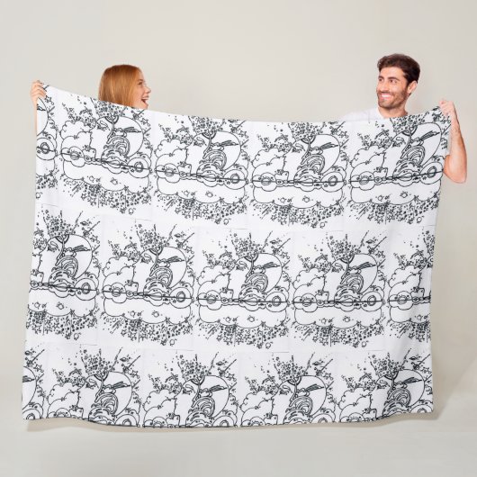 60s Peter Max白黒イラストレーションプロファイル フリースブランケット (インサイチュ)