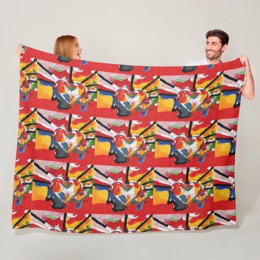 60s Peter Max Watercolorハートパターン フリースブランケット (インサイチュ)