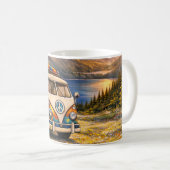 60s Retro Traveler Hippie Bus Camper Van Lake Life コーヒーマグカップ (正面右)