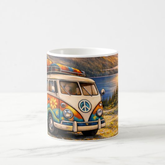 60s Retro Traveler Hippie Bus Camper Van Lake Life コーヒーマグカップ (中央)