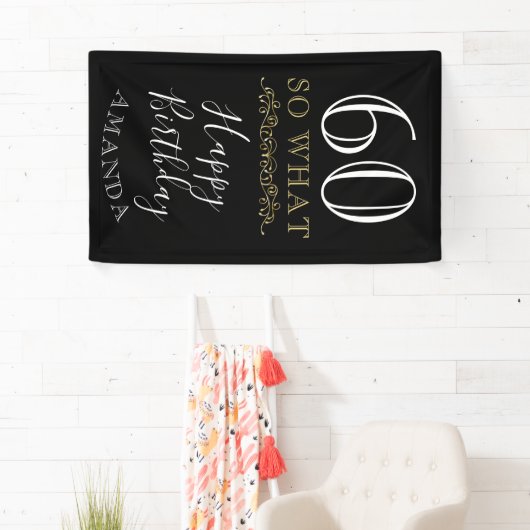 60So引用文ブラック60おもしろい位エレガントの誕生日 横断幕 (インサイチュ)