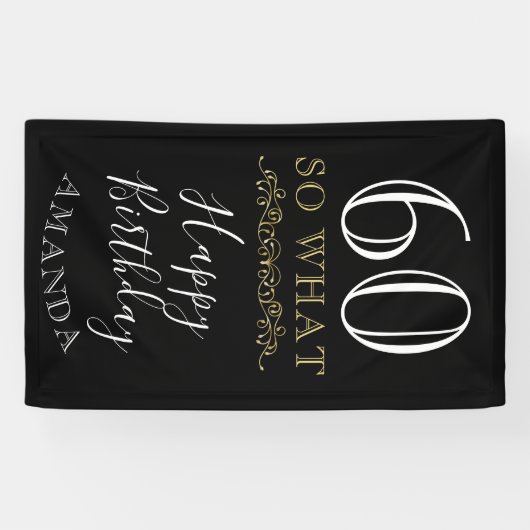 60So引用文ブラック60おもしろい位エレガントの誕生日 横断幕 (横)