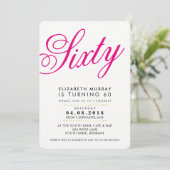 60thはっきりした誕生日パーティー招待状スクリプト黒ピンク 招待状 (スタンド正面)