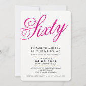 60thはっきりした誕生日パーティー招待状スクリプト黒ピンク 招待状 (正面)