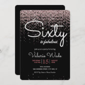 60thは素晴らしい誕生日パーティーピンクグリッター 招待状 (正面/裏面)