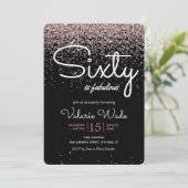 60thは素晴らしい誕生日パーティーピンクグリッター 招待状 (スタンド正面)