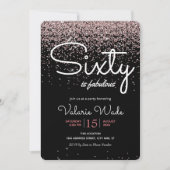 60thは素晴らしい誕生日パーティーピンクグリッター 招待状 (正面)