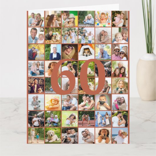 60thまたは任意の年齢の写真コラージュの大きな誕生日 カード (正面)