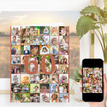 60thまたは任意の年齢の写真コラージュの大きな誕生日 カード<br><div class="desc">写真テンプレートの大きなバースデーカスタマイズタカードは、任意の年齢と最大40枚の写真を追加違うできる。このサンプルは60誕生日用で、編集したり、メッセージを内部でパーソナライズしたり、年を背面に記録したりできます。この写真テンプレートは、上から下に向かって右に離れ動いている写真を追加する準備ができている。フォトコラージュは実際には48枚の写真をグリッドに表示するが、中央の8枚は部分的に番号で隠され、他の写真から自動的に塗りつぶされる。背景の色とタイポグラフィはオレンジのスパイスで感じあるクリックが、色を変えたいと思う自由な"もっと"です。誰でも簡単にこの大きな誕生日カードの中のメッセージを適応できる…あなたの母、パパ、ナナ、祖父、兄、妹、友人、同僚…</div>
