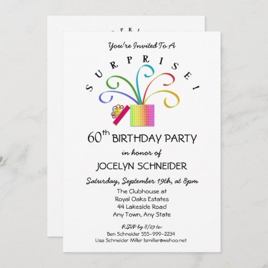 60thまたは任意の年齢の誕生日パーティーへの招待 招待状 (正面/裏面)