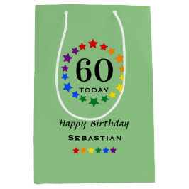 60thまたは任意の年齢の誕生日LGBTQプライドテーマスター ミディアムペーパーバッグ