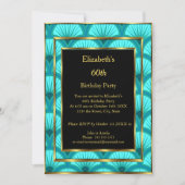 60thアールデコバースデーパーティーティール(緑がかった色)ブルーブラック 招待状 (正面)