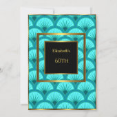 60thアールデコバースデーパーティーティール(緑がかった色)ブルーブラック 招待状 (裏面)