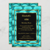 60thアールデコバースデーパーティーティール(緑がかった色)ブルーブラック 招待状 (正面/裏面)