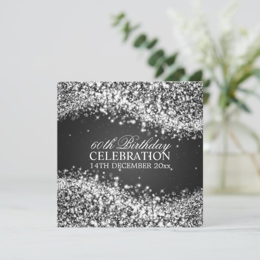 60thエレガントバースデーパーティーきらめくムウェーブブラック 招待状 (スタンド正面)