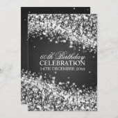 60thエレガントバースデーパーティーきらめくムウェーブブラック 招待状 (正面/裏面)