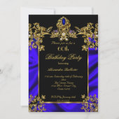 60thエレガントバースデーパーティーシルクルビーブルー金ゴールド 招待状 (正面)