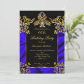 60thエレガントバースデーパーティーシルクルビーブルー金ゴールド 招待状 (スタンド正面)