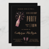 60thエレガントバースデーパーティーブラック金ゴールドシャンパン 招待状 (正面/裏面)