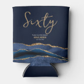 60thエレガントバースデーパーティーブルー金ゴールドアゲート 缶クーラー (正面)