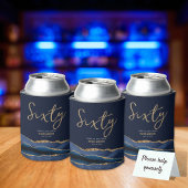 60thエレガントバースデーパーティーブルー金ゴールドアゲート 缶クーラー