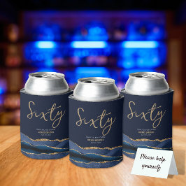 60thエレガントバースデーパーティーブルー金ゴールドアゲート 缶クーラー