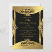 60thエレガントバースデーパーティー写真金ゴールドブラック 招待状 (正面)