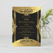 60thエレガントバースデーパーティー写真金ゴールドブラック 招待状 (スタンド正面)