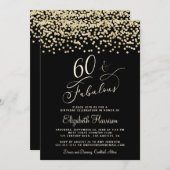 60thエレガントバースデーパーティー金ゴールドグリッターブラック 招待状 (正面/裏面)