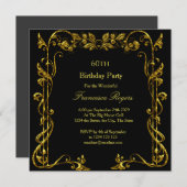 60thエレガントバースデーパーティー金ゴールドブラック招待状 招待状 (正面/裏面)