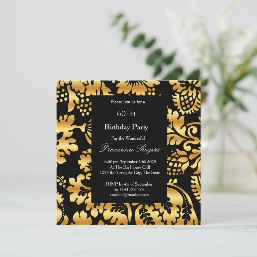 60thエレガントバースデーパーティー金ゴールドブラック 招待状 (スタンド正面)