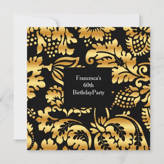 60thエレガントバースデーパーティー金ゴールドブラック 招待状 (裏面)