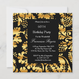 60thエレガントバースデーパーティー金ゴールドブラック 招待状