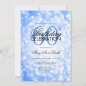 60thエレガント誕生日グラムネイビーブルーきらめくライト 招待状 (正面)