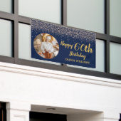 60thエレガント誕生日ネイビーブルー金ゴールドグリッター 横断幕 (ビルの外側)